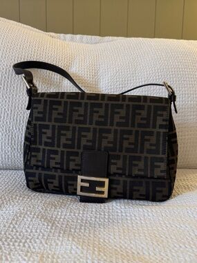 Fendi FF Zucca Shoulder Bag in Black and Brown